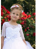 Beaded Neck White Lace Tulle Ruffle Horsehair Hem Flower Girl Dress